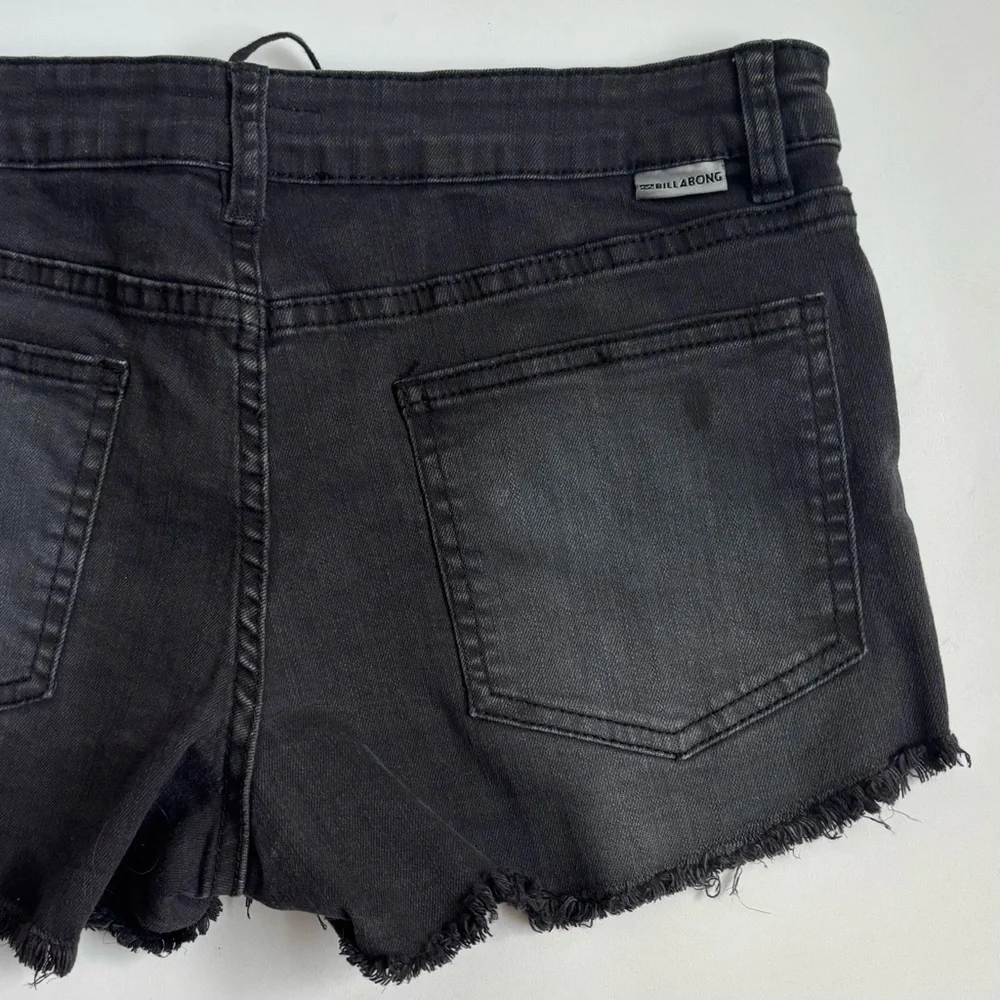 Billabong Lite Hearted Distressed Cut Off Lace Up Denim Jean Shorts Faded Black